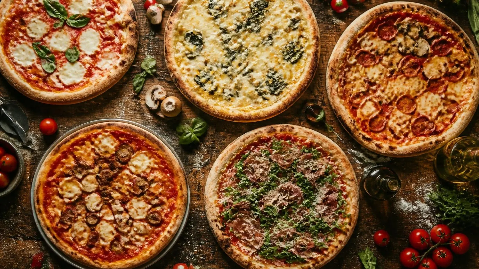 A table of pizzas ready to share